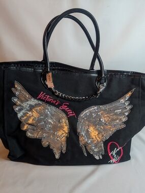 Victoria's Secret Black Sequin Angel Wings Tote